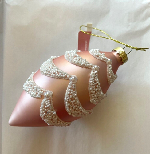 Pink Glass Drop ornament, white beads, 5" Tall, NWT - Picture 2 of 2