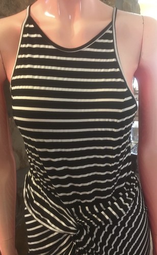 Maxim Ladies Polyester Cotton Sleeveless Black Striped White Maxi Dress Size L - Picture 3 of 6