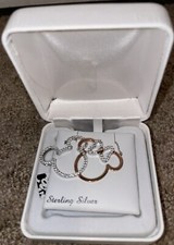 NWT Disney Cubic Zirconia Mickey  Minnie 18" Pendant Necklace Sterling Silver