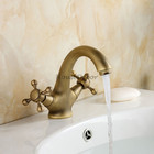 Traditional Antique Brass 2 Cross Handle Bathroom Basin Mixer Tap Vanity Faucet