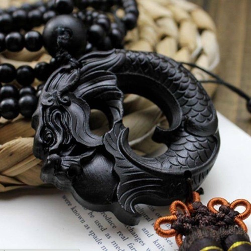 Fengshui Car Pendant Jewelry Ebony Wood Carving Chinese Dragon Sculpture Prayer - Picture 1 of 11