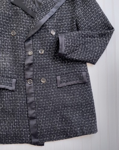 AMIRI Black White Cotton Boucle Double Breasted Coat Size 44 XL $1790 - Picture 4 of 6