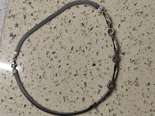 Vintage Sterling Silver 925 with 3 Diamonds Necklace Used - Picture 10 of 10