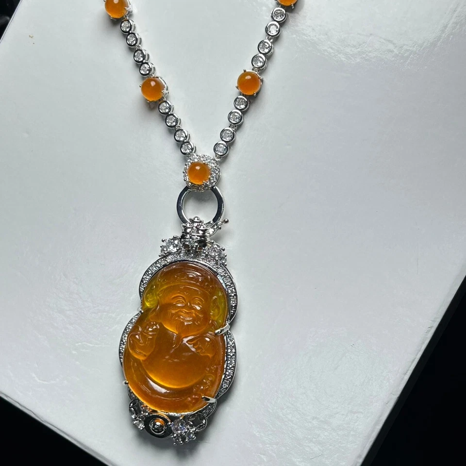 Amulet Natural Ice jade Jadeite Inlay the god of wealth Pendant&Necklace 财神 - Image 3 of 4