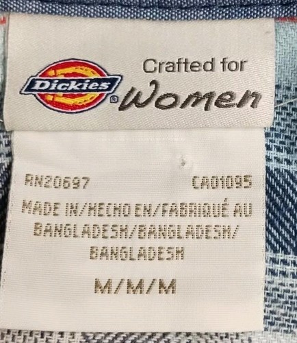 NEW Women Jr's Dickies Plaid Button Front Long Sleeve Flannel Shirt Sz. Medium - Picture 2 of 8
