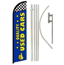 Quality Used Cars Windless Full Curve Advertising Banner Flag  Pole Kit Blue 