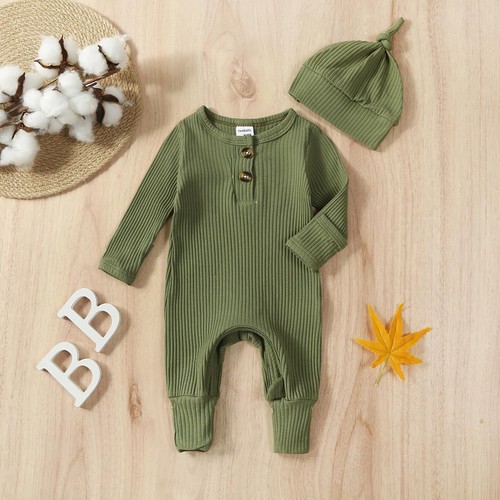 Newborn Baby Boy Knit jumpsuit Ribbbed Romper Newborn Coming Home Outfit Infa... - Picture 2 of 9