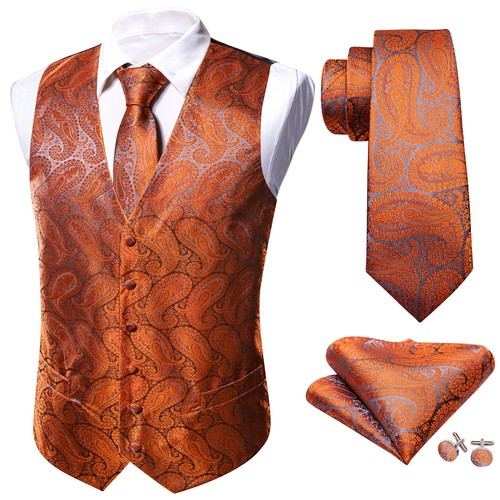 Formal Casual Wedding Mens Waistcoat Paisley Floral Party Vest Tie Set Tuxedo - Picture 25 of 102
