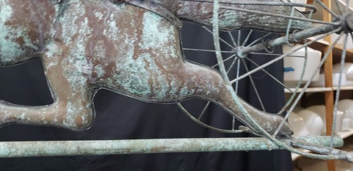 Large 1800's Copper Horse & Carriage Weather Vane with Pole 34" x 62" GS00406 - Picture 11 of 19