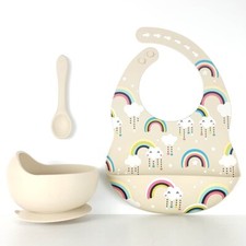 Baby Silicone Bib, Silicone Bowl With Suction And Silicone Spoon Feeding set