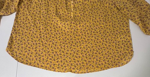 Chaps gesmokter Ausschnitt Gaze Blumen Top Damen 3X gelb rot 1/2 Knopf Boho Bauern - Bild 9 von 18