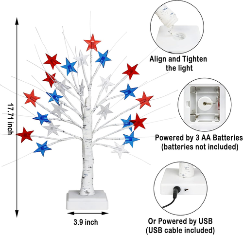 [Timer] 2 Pack 18 Inch 4Th of July Patriotic Decorations Tree Light with 24 LED  - Bild 2 von 12