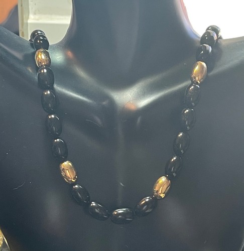 Vintage Napier Halskette - schwarze längliche Perlen mit goldfarbenen länglichen Perlen - Bild 5 von 5