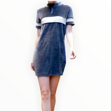Golf Women Sporty Mini Dress Charcoal Collared Soft Velvet ColorBlock Brand New
