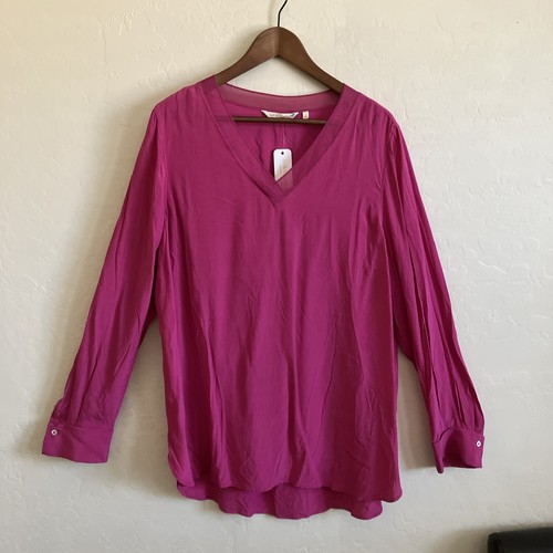 Soft Surroundings Top Womens XL Pink Alita Tunic Shirt Light V Neck Flowy Bright - Picture 2 of 18