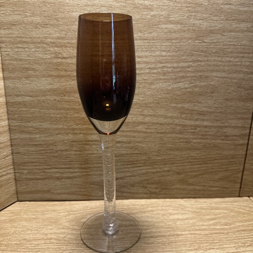 Pier 1 Crackle Glass Brown Champagne Flute 9 7/8" Tall Mouth Blown (1) - Picture 10 of 10