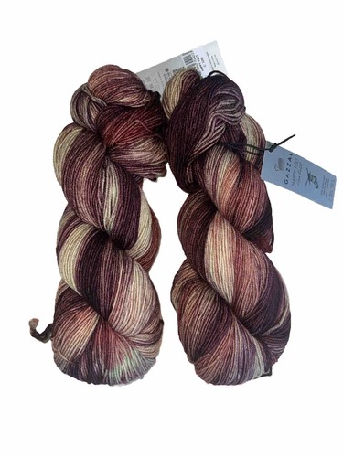 2 - Gazzal Garn - Happy Feet - Burgund - Merinowolle 360 Yd/330m X2 Handfarbe