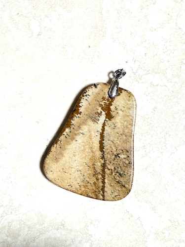 Genuine Earthy Picture Jasper Pendant, Large Natural Gemstone Pendant - Picture 3 of 12