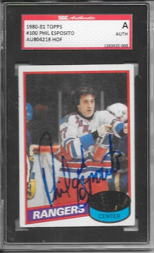 PHIL ESPOSITO 1980-TOPPS-Signed Card SGC Autograph Authentic-MINT-FREE SHIP-US/C