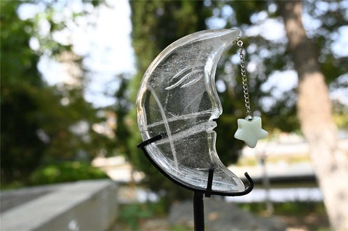 200g Natural Clear Quartz Moon Star Hand Carved Reiki Crystal Moon Decor + free  - Bild 6 von 10