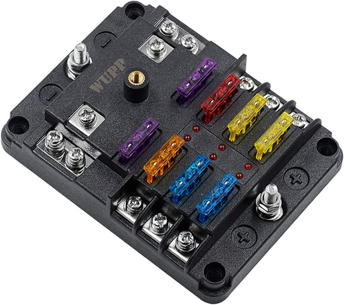 WUPP 12 Volt Fuse Block, Waterproof 6 Way Fuse Box with 6 Ground Negative Busbar - Picture 8 of 12