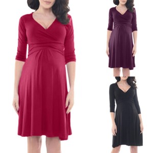Women-3-4-Sleeve-V-Neck-Maternity-Pregnant-Nursing-Summer-Casual-Dress-Sundress