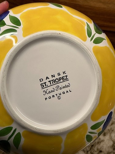 Dansk St. Tropez Hand Painted Portugal Yellow Blue Floral Pasta Bowl 8 In. 1 pc. - Picture 3 of 9