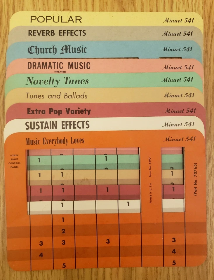 Juego completo (27!!) Guías de panel de control Conn Minuet 541 vintage Foto 3 de 4