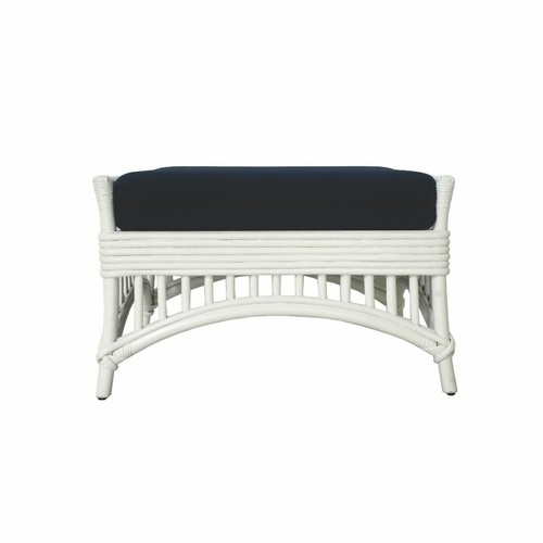 DENIZE HAMPTONS RATTAN OTTOMAN/POUF/FOOTSTOOL WITH CUSHION WHITE/NAVY - Picture 2 of 7