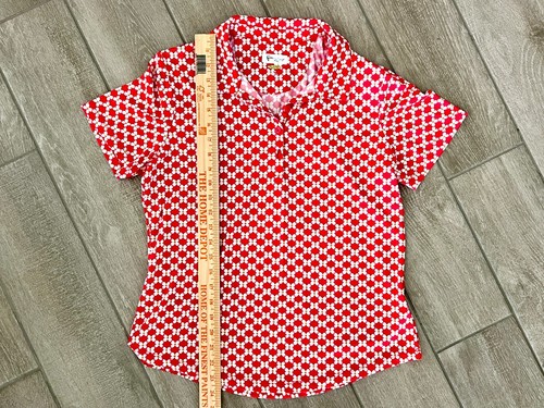Greg Norman PlayDry Damen Golf oder Tennis Shirt rot mit weißen Blumen, Gr. M - Bild 5 von 10