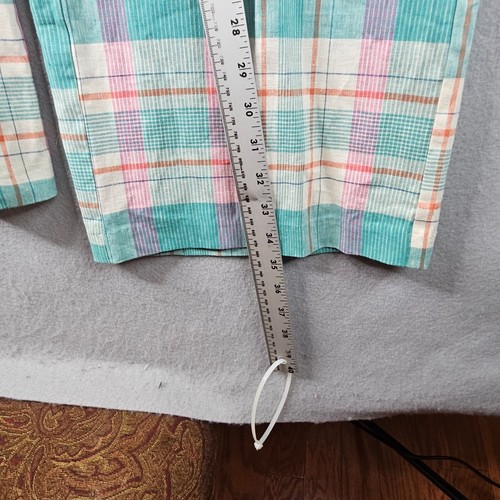 Jones New York Linen Blend Pants Womens Small Tall Turquoise Plaid Wide Leg Chic - Picture 7 of 13