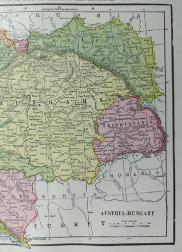 Vintage 1899 AUSTRIA HUNGARY Map 14"x11" ~ Old Antique Original VIENNA BUDAPEST - 第 4/12 張圖片