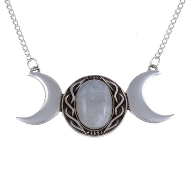 St Justin Pewter Rainbow Moonstone Triple Moon Pendant Necklace - Moonstone Triple Moon Pendant St Justin Pewter Rainbow Moonstone Triple Moon Pendant Necklace - Moonstone Triple Moon Pendant