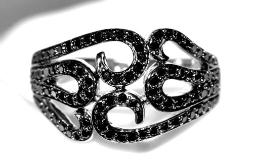 9ct White Gold Black Diamonds Art Nouveau Swirl Ring Heavyweight (5.00g) Size N - Picture 13 of 15