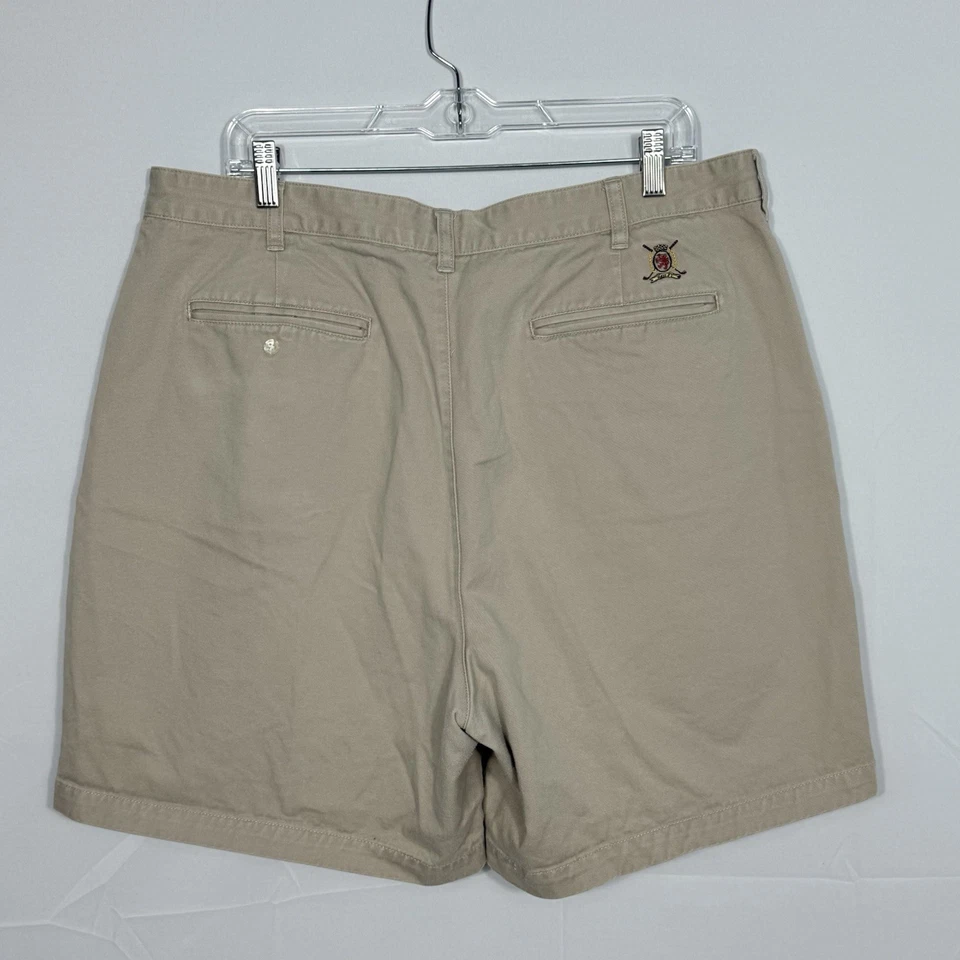 Pantalones Cortos de Golf Tommy Hilfiger De Colección Para Hombres 38 Caqui Claro Plisado 7" Entrepierna Y2K Foto 2 de 4