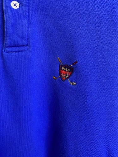 Vintage POLO Ralph Lauren Blue Collared Sweatshirt Golf Crest Oversized - Bild 2 von 4