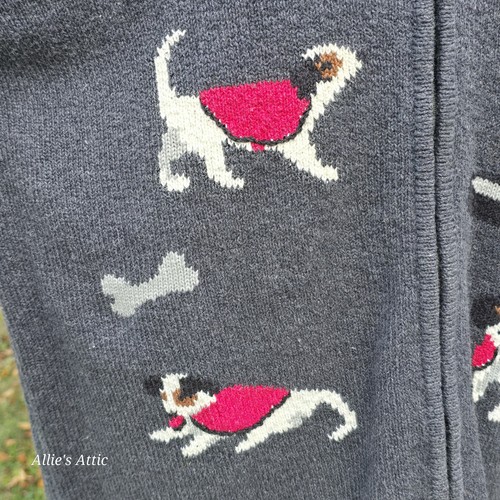 Talbots maglione cardigan cane vintage Grannycore Y2K grigio rosso Ramie full zip XL - Foto 4 di 10