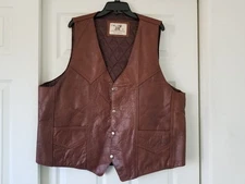 Genuine Leather Men's Vintage Brown Leather Western Vest Snap Front Size XL