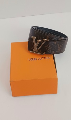 Louis Vuitton LV Initialen Gürtel Monogramm Leder für Herren - Braun Gold 52/130 M9608
