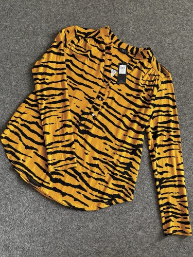 BNWT £25 M&Co UK 8 PETITE OCHRE ANIMAL PRINT JERSEY TUNIC/SHIRT LONG SLEEVE TOP - Picture 8 of 12