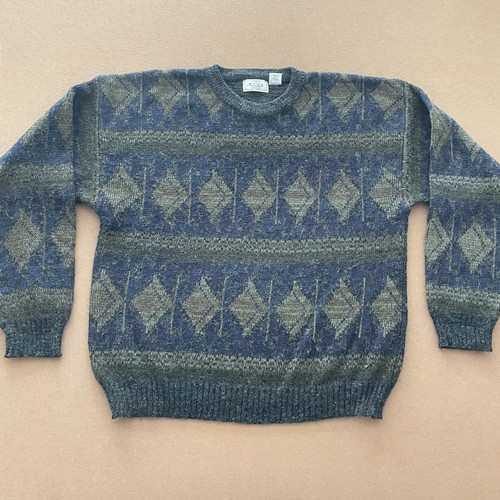 VINTAGE The Men's Store at Sears Sweater Mens Large Blue Gray Geometric 90s - Picture 1 of 7
