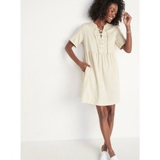 Old Navy Lace Front Twill Shift Dress Small Cream 