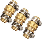 3/4" Brass Garden Hose Repair Mender Male Female Connector Stainless Clamp (3 Se