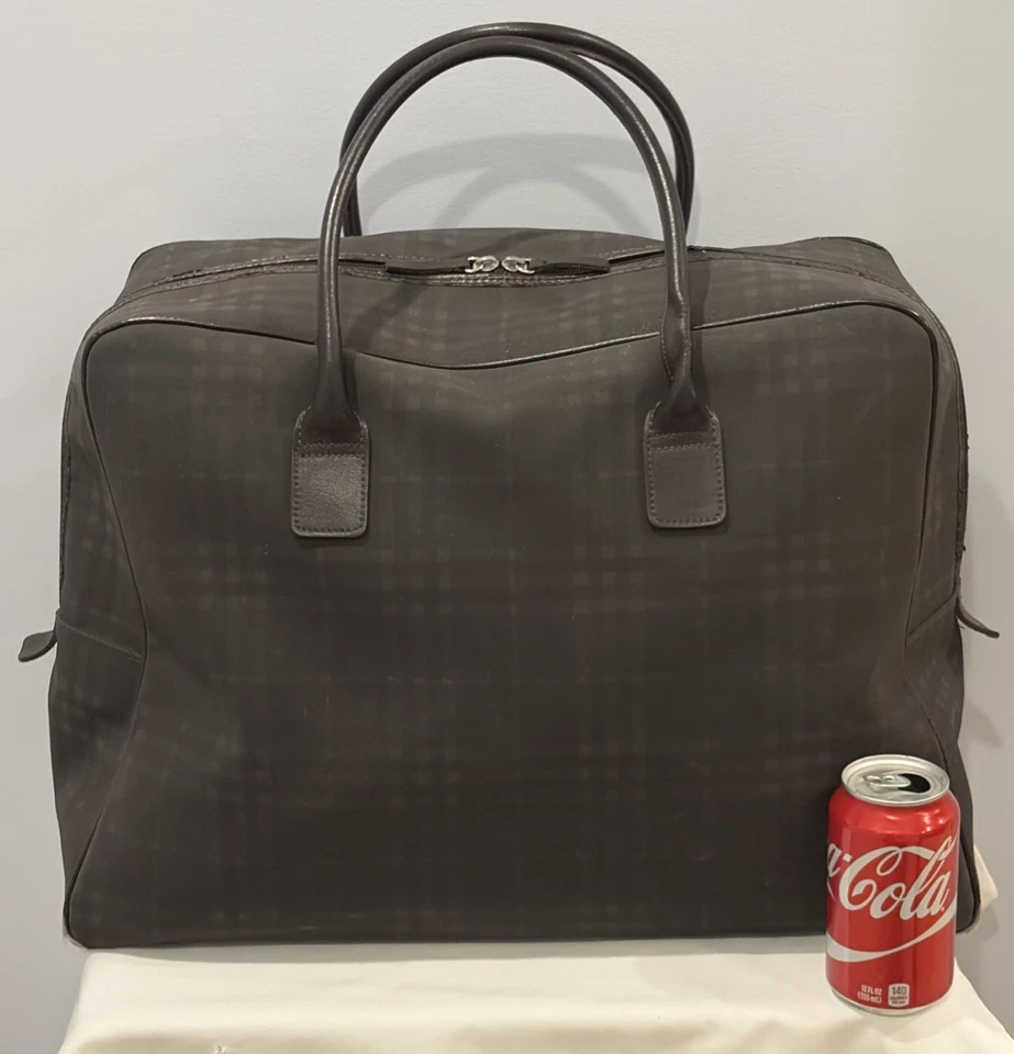 Vintage Burberry 20" Weekender Bag Smoked Check w/ Leather Trim Made In England - Image 2 of 4