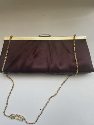Jessica McClintock Satin Abend Clutch/Schultertasche Handtasche Rost/Braun/Gold - Bild 10 von 13