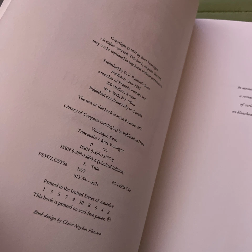 Kurt Vonnegut Timequake 1st Printing Hardcover SIGNED Bookplate 1997 HCDJ - Image 4 of 4