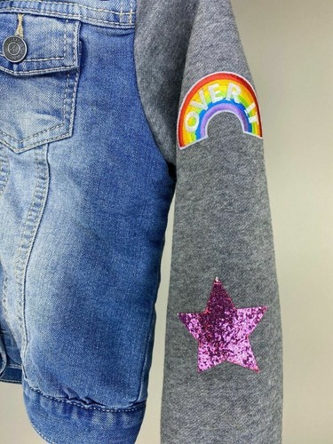 Vigoss Jean/Grey Jacket Faded Size 7 Hooded With Logos Long Sleeve Button Down - Picture 4 of 7