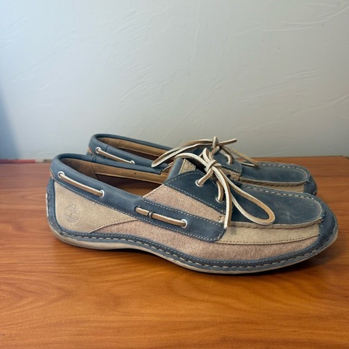 Timberland Anapolis 2 Eye Beige Navy Leder Bootsschuhe Halbschuh Slipper Herren 11,5