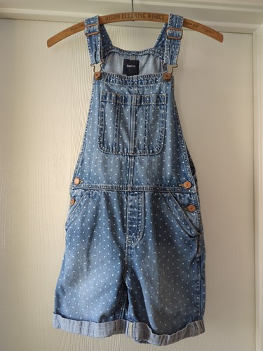 Gap Kids Overalls Girls L Large Jean Shorts Denim Coverall Blue White Polka Dot