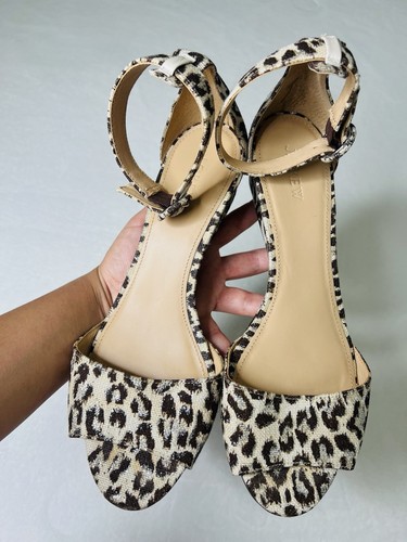J. Crew Damen-Sandalen Laila Metallic Leopardenmuster Keilabsätze offene Zehenpartie niedrige Größe 10 - Bild 6 von 14